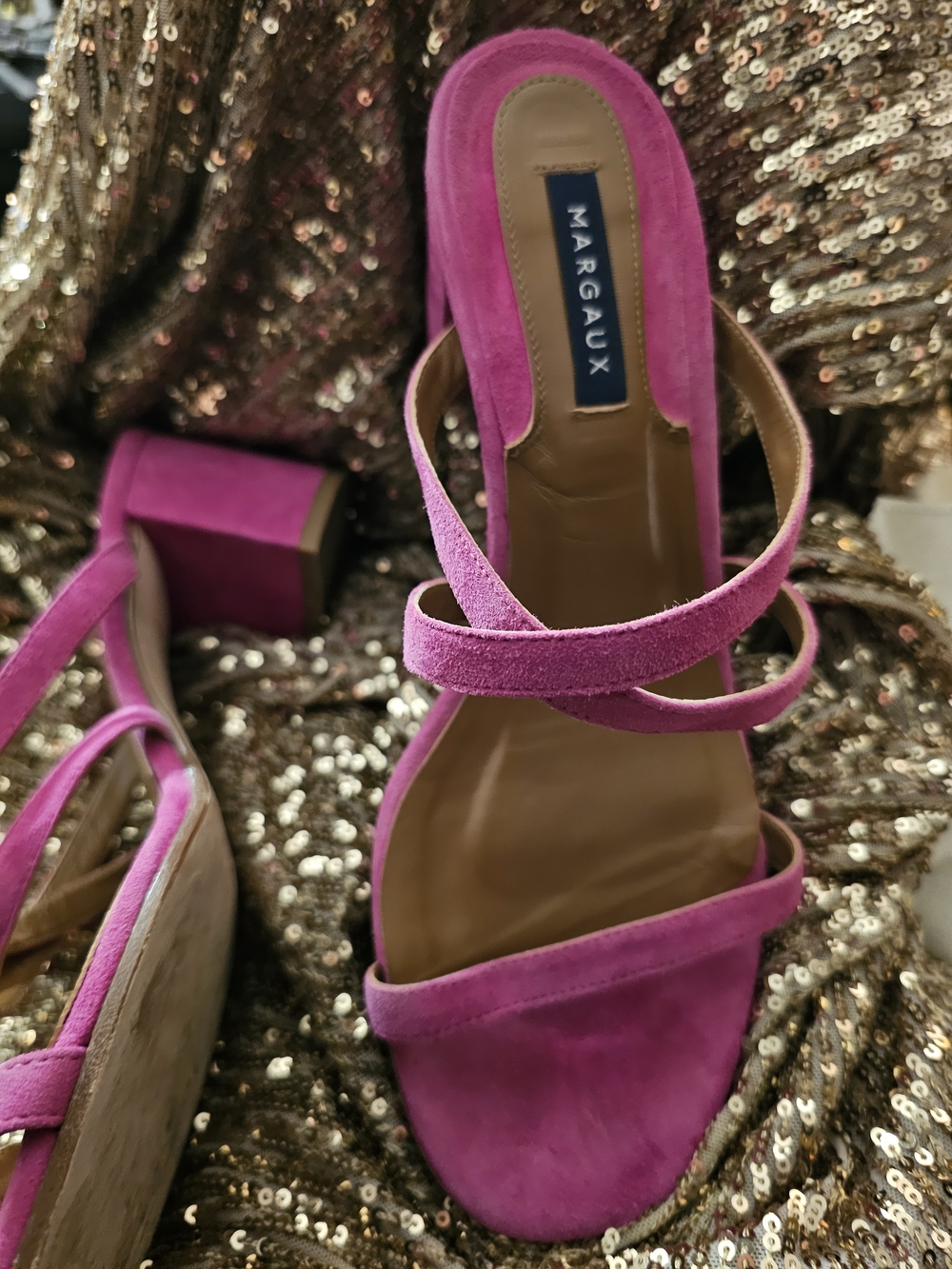 Margaux Fuchsia Suede Platform Block Heel Sandals Strappy - Picture 9 of 11